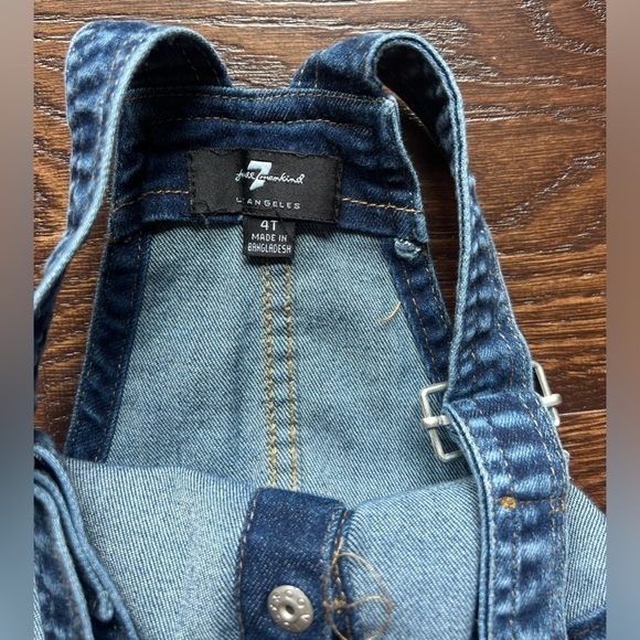 7 for all Mankind Toddler Girls Overall Shorts 4T Blue Denim Bib Distressed. - Picture 4 of 4